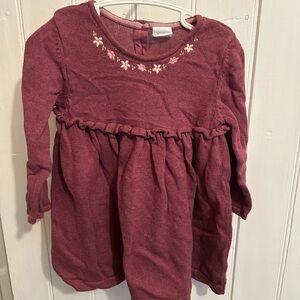 John Lewis 9/12m burgundy embroidered floral neckline knit long sleeve dress